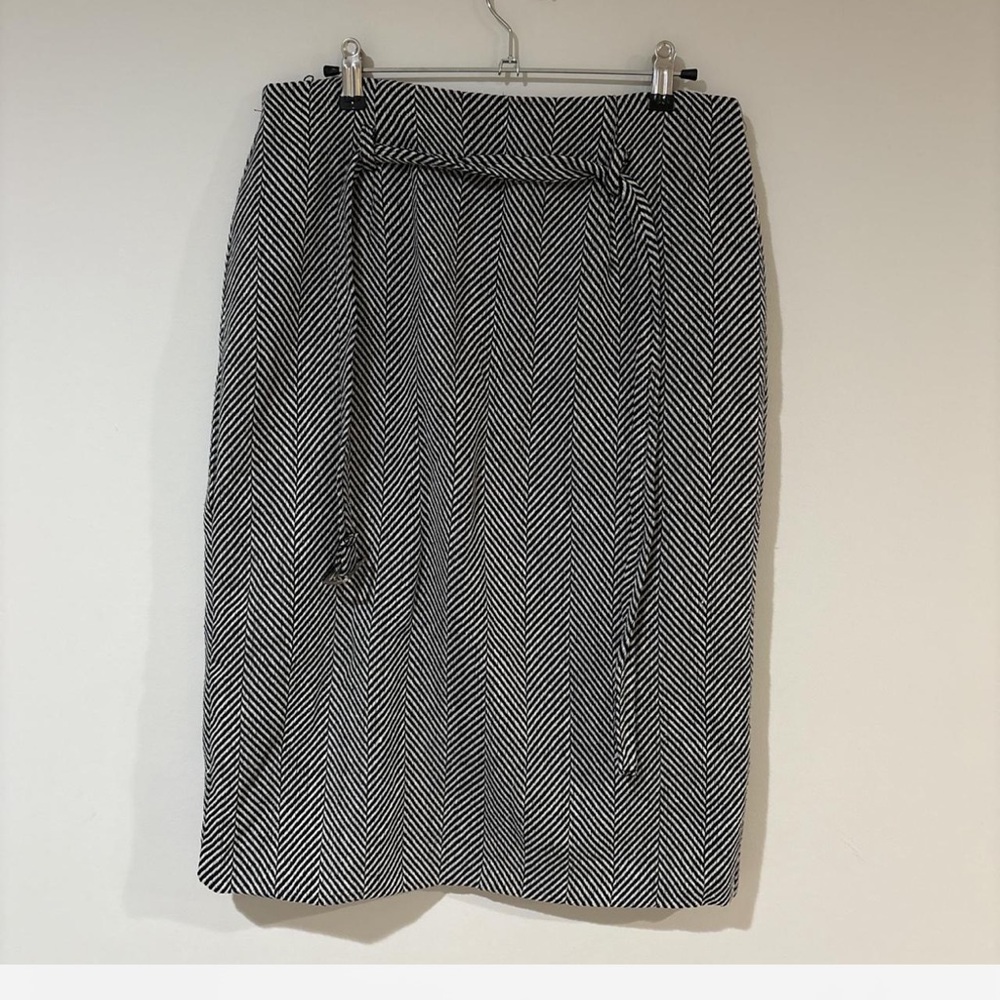 SHEIN Herringbone Pencil Midi Skirt Tie Waist Size Large